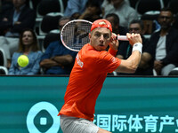 Tallon Griekspoor (NED) is in action during the 2024 Davis Cup Finals Group Stage Bologna match between the Netherlands and Brazil at Unipol...