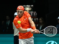 Tallon Griekspoor (NED) is in action during the 2024 Davis Cup Finals Group Stage Bologna match between the Netherlands and Brazil at Unipol...