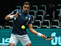 Thiago Monteiro (BRA) competes during the 2024 Davis Cup Finals Group Stage Bologna match between the Netherlands and Brazil at Unipol Arena...