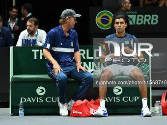 Brazil Captain Jaime Oncins and Thiago Monteiro during the 2024 Davis Cup Finals Group Stage Bologna match between the Netherlands and Brazi...