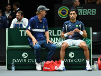 Brazil Captain Jaime Oncins and Thiago Monteiro during the 2024 Davis Cup Finals Group Stage Bologna match between the Netherlands and Brazi...