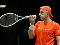 Tallon Griekspoor (NED) is in action during the 2024 Davis Cup Finals Group Stage Bologna match between the Netherlands and Brazil at Unipol...