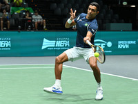 Thiago Monteiro (BRA) competes during the 2024 Davis Cup Finals Group Stage Bologna match between the Netherlands and Brazil at Unipol Arena...