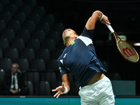 Thiago Monteiro (BRA) competes during the 2024 Davis Cup Finals Group Stage Bologna match between the Netherlands and Brazil at Unipol Arena...