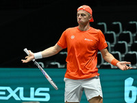 Tallon Griekspoor (NED) is in action during the 2024 Davis Cup Finals Group Stage Bologna match between the Netherlands and Brazil at Unipol...