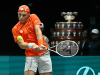 Tallon Griekspoor (NED) is in action during the 2024 Davis Cup Finals Group Stage Bologna match between the Netherlands and Brazil at Unipol...