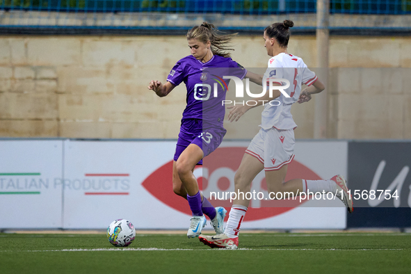 Marie Minnaert of Anderlecht is in action during the UEFA Women's Champions League First qualifying round, Semi-finals CP-Group 4 soccer mat...