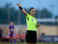 UEFA appoints match referee Sofik Torosyan, who gestures during the UEFA Women's Champions League First qualifying round, Semi-finals CP-Gro...