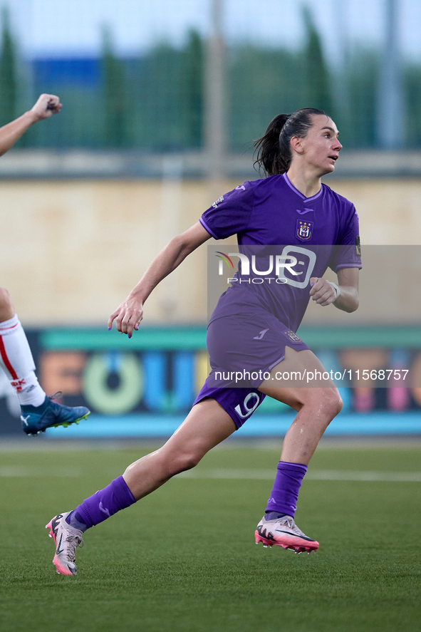 Amelie Delabre of Anderlecht is in action during the UEFA Women's Champions League First qualifying round, Semi-finals CP-Group 4 soccer mat...