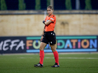 Martina Molinaro, the UEFA-appointed fourth official, stands prior to the UEFA Women's Champions League First qualifying round, Semi-finals...