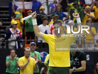 Thanasi Kokkinakis participates in the Davis Cup match between Czechia and Australia in Valencia, Spain, on September 12, 2023. (