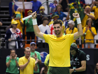 Thanasi Kokkinakis participates in the Davis Cup match between Czechia and Australia in Valencia, Spain, on September 12, 2023. (