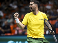 Thanasi Kokkinakis participates in the Davis Cup match between Czechia and Australia in Valencia, Spain, on September 12, 2023. (