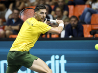 Thanasi Kokkinakis participates in the Davis Cup match between Czechia and Australia in Valencia, Spain, on September 12, 2023. (