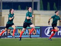 In Ta' Qali, Malta, on September 4, 2024, UEFA-appointed match referee Louise Thompson (C) trains with assistant referees Rachel Greer (L) a...