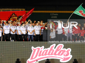 Team Diablos Rojos del Mexico celebrates the 17th championship of the Mexican Baseball League (LMB) during the victory parade at the Alfredo...