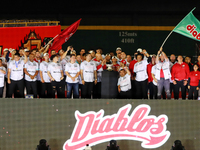 Team Diablos Rojos del Mexico celebrates the 17th championship of the Mexican Baseball League (LMB) during the victory parade at the Alfredo...