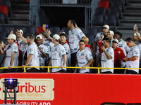 Team Diablos Rojos del Mexico celebrates the 17th championship of the Mexican Baseball League (LMB) during the victory parade at the Alfredo...