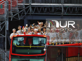 Team Diablos Rojos del Mexico celebrates the 17th championship of the Mexican Baseball League (LMB) during the victory parade at the Alfredo...