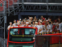 Team Diablos Rojos del Mexico celebrates the 17th championship of the Mexican Baseball League (LMB) during the victory parade at the Alfredo...