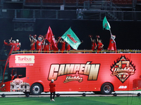 Team Diablos Rojos del Mexico celebrates the 17th championship of the Mexican Baseball League (LMB) during the victory parade at the Alfredo...