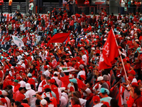 Diablos Rojos del Mexico fans celebrate the Diablos Rojos' 17th championship of the Mexican Baseball League (LMB) during the victory parade...