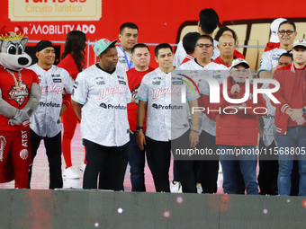 Team Diablos Rojos del Mexico celebrates the 17th championship of the Mexican Baseball League (LMB) during the victory parade at the Alfredo...