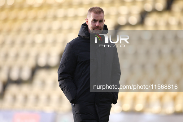 Harrogate Town Manager Simon Weaver during the Sky Bet League 2 match between Harrogate Town and Doncaster Rovers at Wetherby Road in Harrog...