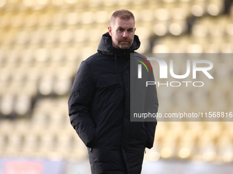 Harrogate Town Manager Simon Weaver during the Sky Bet League 2 match between Harrogate Town and Doncaster Rovers at Wetherby Road in Harrog...