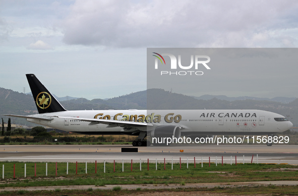 Air Canada Boeing 777-333(ER) with special Go Canada Go livery flies members of the Olympic and Paralympic teams to the Paris Games and carr...