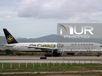 Air Canada Boeing 777-333(ER) with special Go Canada Go livery flies members of the Olympic and Paralympic teams to the Paris Games and carr...