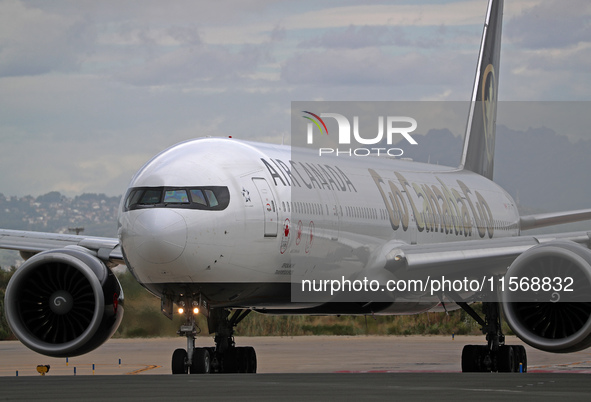 Air Canada Boeing 777-333(ER) with special Go Canada Go livery flies members of the Olympic and Paralympic teams to the Paris Games and carr...