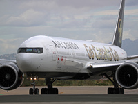 Air Canada Boeing 777-333(ER) with special Go Canada Go livery flies members of the Olympic and Paralympic teams to the Paris Games and carr...