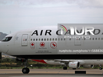 Air Canada Boeing 777-333(ER) with special Go Canada Go livery flies members of the Olympic and Paralympic teams to the Paris Games and carr...