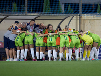 Women soccer players from Breznica huddle prior to the UEFA Women's Champions League First qualifying round, Semi-finals CP-Group 4 soccer m...