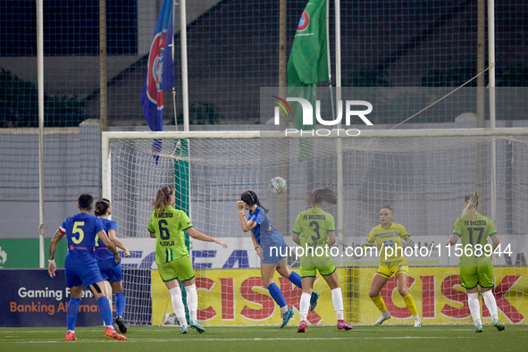 A generic action view in the Breznica goalmouth during the UEFA Women's Champions League First qualifying round, Semi-finals CP-Group 4 socc...