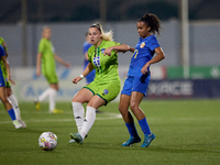 Luana Vitoria Lourenco Cabral (R) of Birkirkara competes for the ball with Enida Bosnjak (L) of Breznica during the UEFA Women's Champions L...