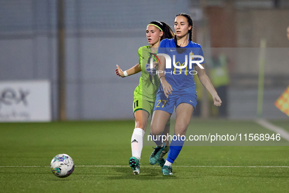 Valentina Rapa of Birkirkara (front) is closely followed by Tatjana Osmajic (back) of Breznica during the UEFA Women's Champions League Firs...