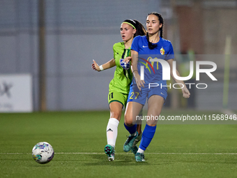 Valentina Rapa of Birkirkara (front) is closely followed by Tatjana Osmajic (back) of Breznica during the UEFA Women's Champions League Firs...