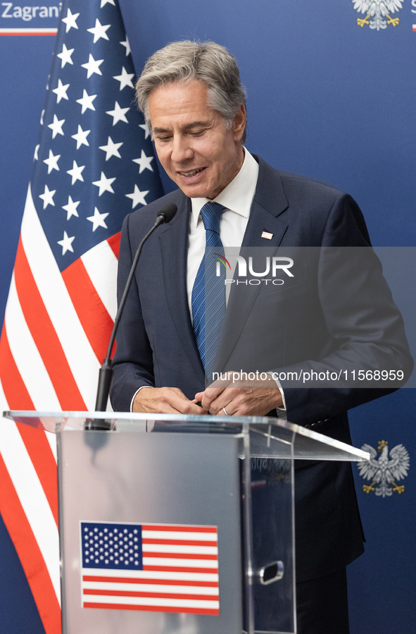 Antony Blinken U.S Secretary of State during press conference in Warsaw, Poland on September 12, 2024. 