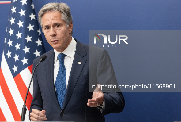 Antony Blinken U.S Secretary of State during press conference in Warsaw, Poland on September 12, 2024. 