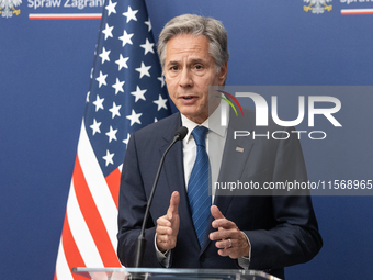 Antony Blinken U.S Secretary of State during press conference in Warsaw, Poland on September 12, 2024. (