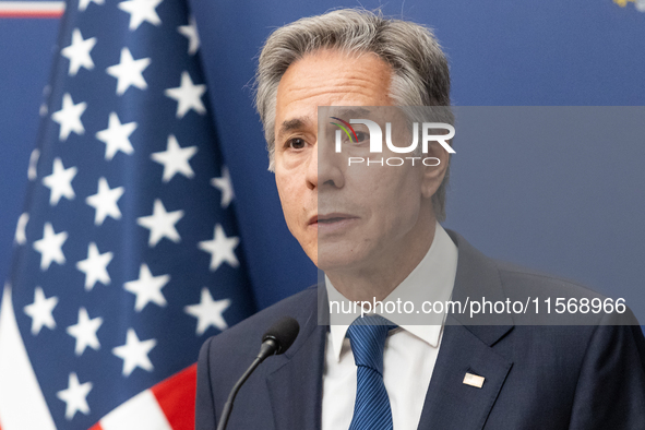 Antony Blinken U.S Secretary of State during press conference in Warsaw, Poland on September 12, 2024. 