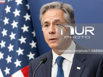 Antony Blinken U.S Secretary of State during press conference in Warsaw, Poland on September 12, 2024. (