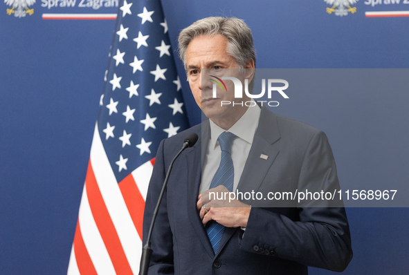 Antony Blinken U.S Secretary of State during press conference in Warsaw, Poland on September 12, 2024. 