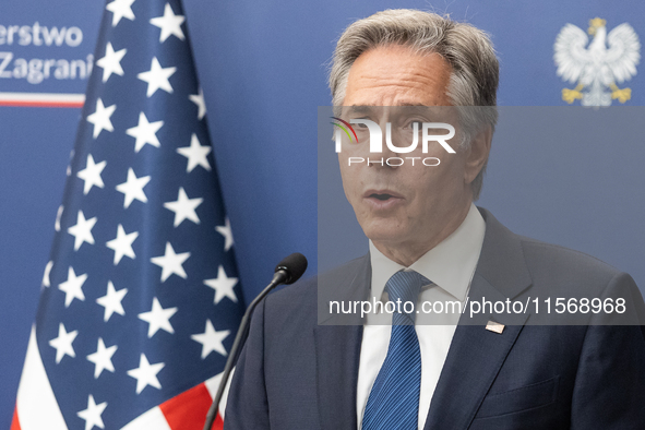 Antony Blinken U.S Secretary of State during press conference in Warsaw, Poland on September 12, 2024. 