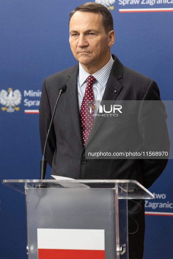 Radoslaw Sikorski Polish Minister of Foreign Affairs during press conference in Warsaw, Poland on September 2, 2024. 