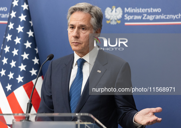 Antony Blinken U.S Secretary of State during press conference in Warsaw, Poland on September 12, 2024. 