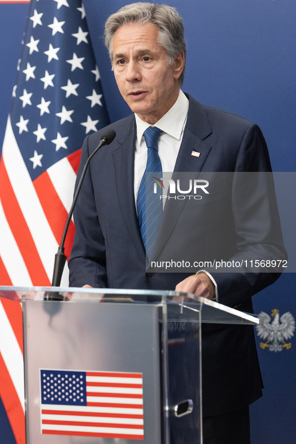 Antony Blinken U.S Secretary of State during press conference in Warsaw, Poland on September 12, 2024. 