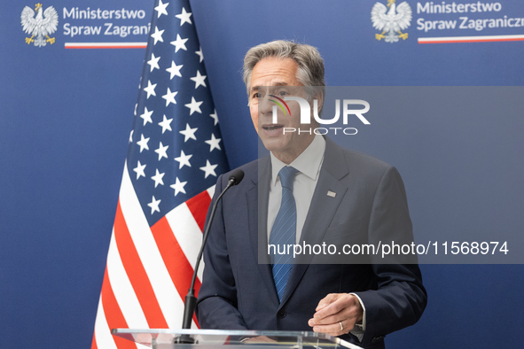 Antony Blinken U.S Secretary of State during press conference in Warsaw, Poland on September 12, 2024. 